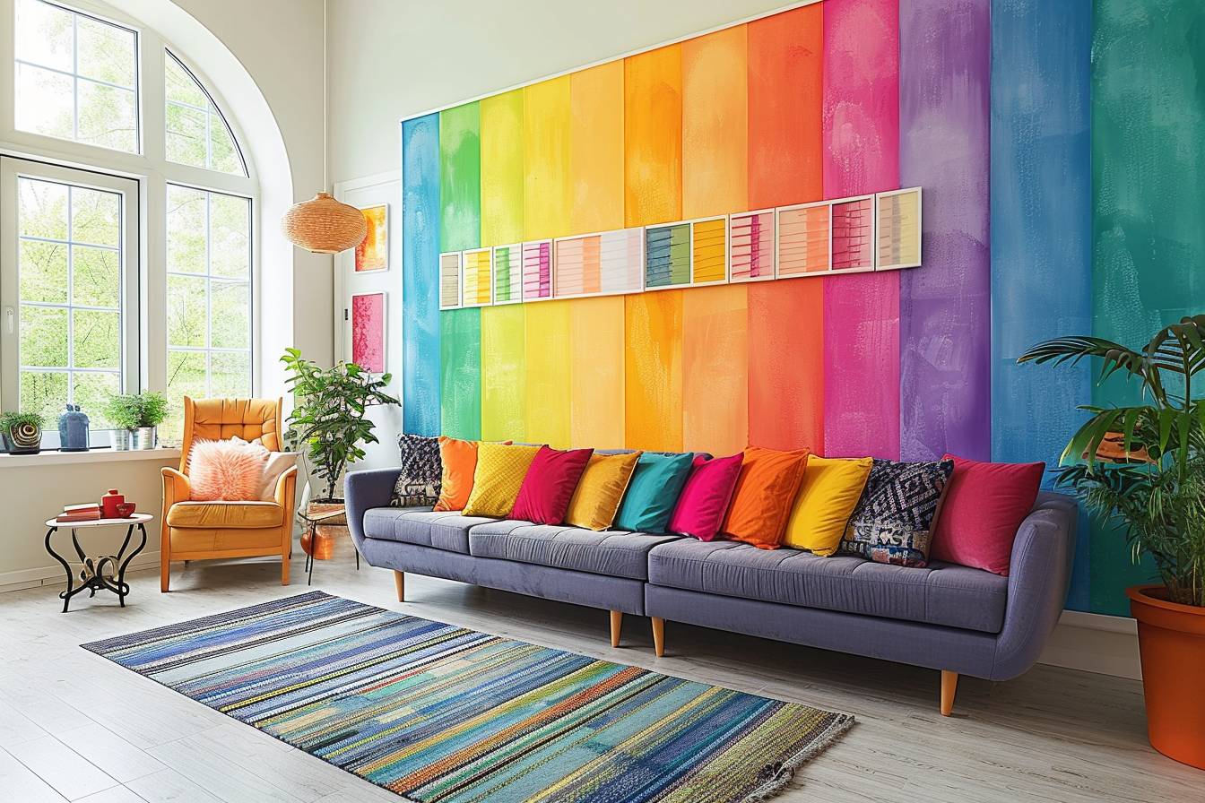 Palette de couleurs harmonieuses créant une transition fluide dans une maison ouverte